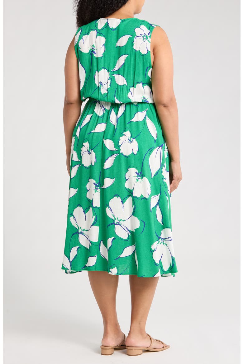 Floral Sleeveless Faux Wrap Midi Dress, Alternate, color, GREEN/ WHITE