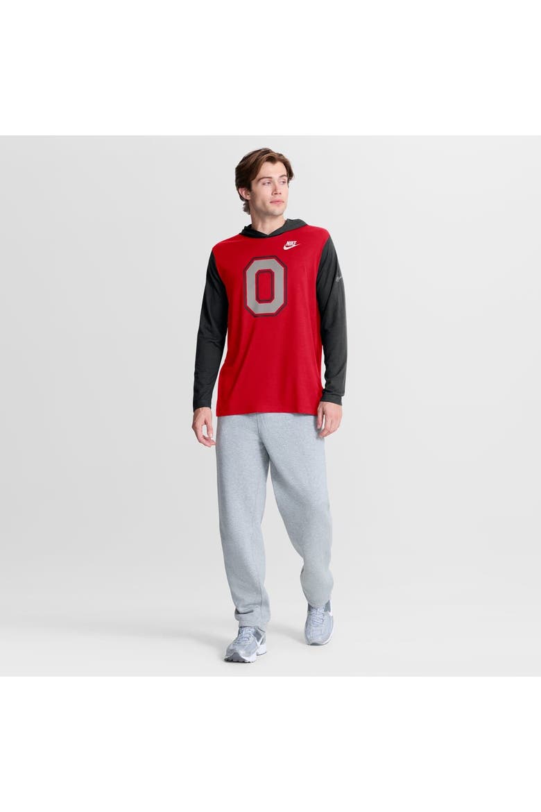 Men's Nike Scarlet/Black Ohio State Buckeyes Campus Legacy Tri-Blend Long Sleeve Hooded T-Shirt, Alternate, color, Scarlet