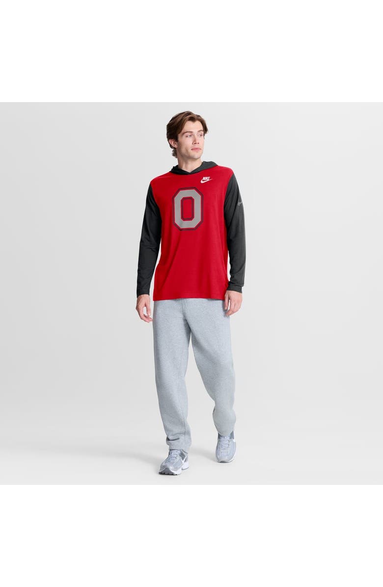 Nike Men's Nike Scarlet/Black Ohio State Buckeyes Campus Legacy Tri-Blend Long Sleeve Hooded T-Shirt, Alternate, color, Scarlet