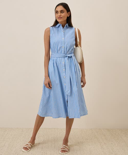 Pact Organic Cotton Sunset Lightweight Cotton Sleeveless Shirtdress In Blue Bondi Stripe