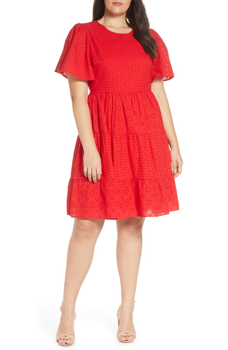 Rachel Parcell Mixed Eyelet A-Line Dress, Alternate, color, 