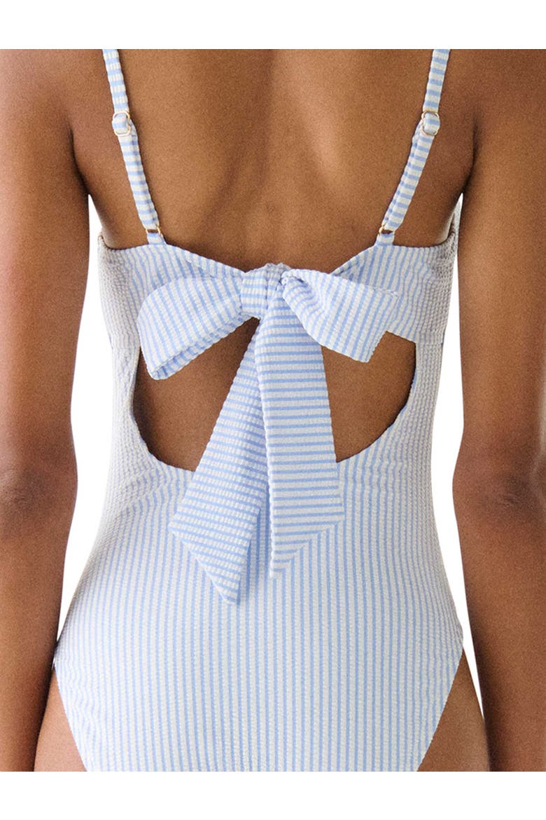 Tidal Stripe Bow Back One Piece Swimsuit, Alternate, color, Diamond Blue