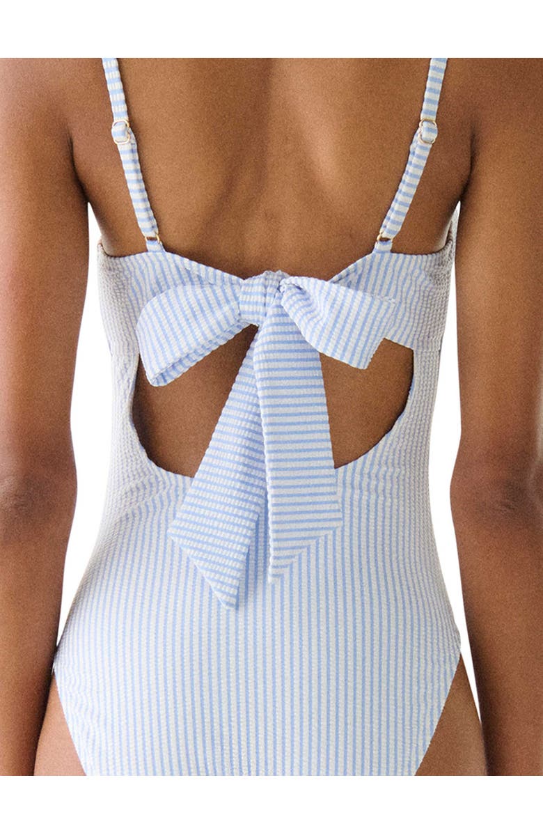 Kate Spade New York Tidal Stripe Bow Back One Piece Swimsuit, Alternate, color, Diamond Blue