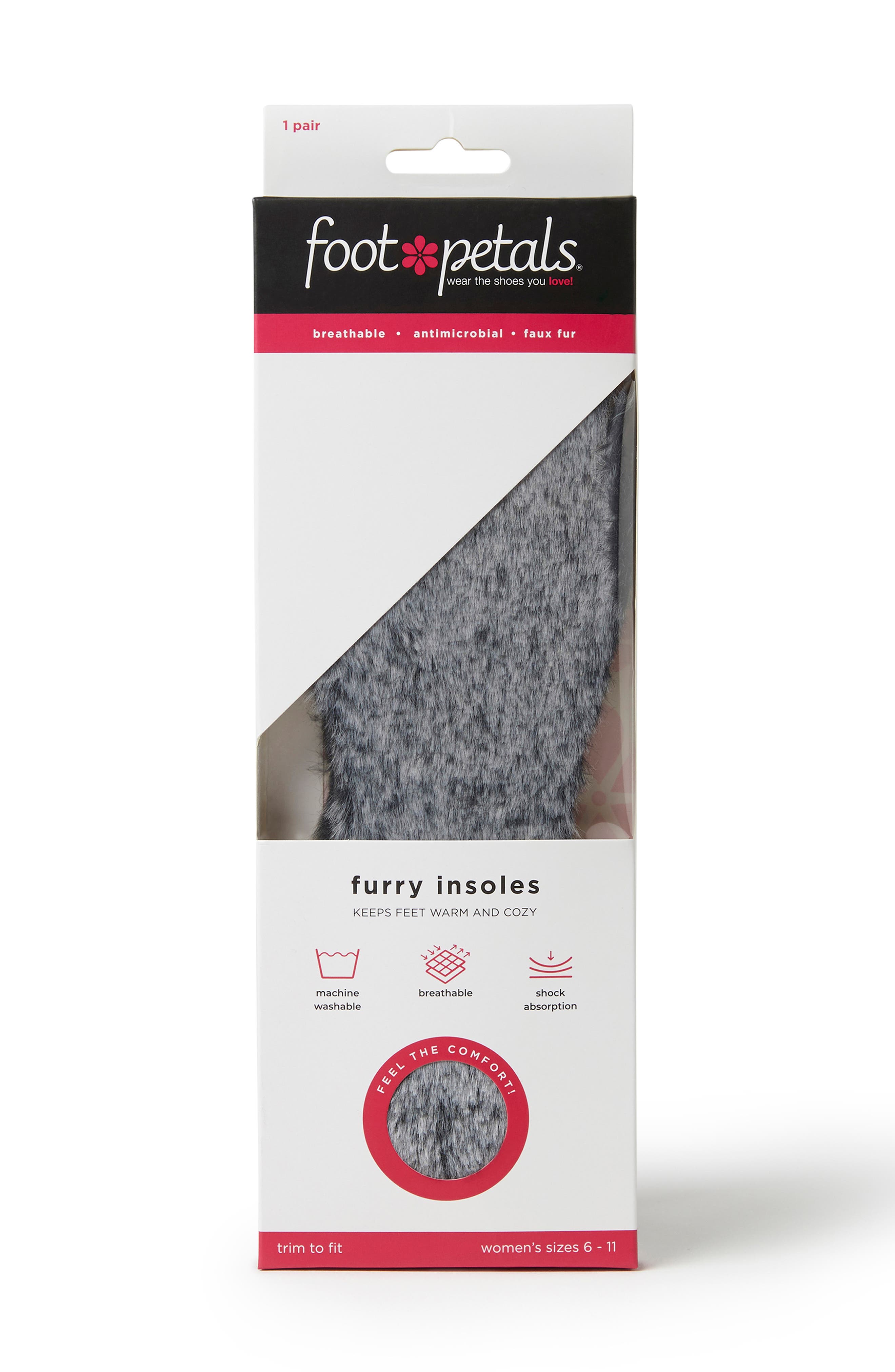 Furry Faux Fur Insoles, Alternate, color, BLACK