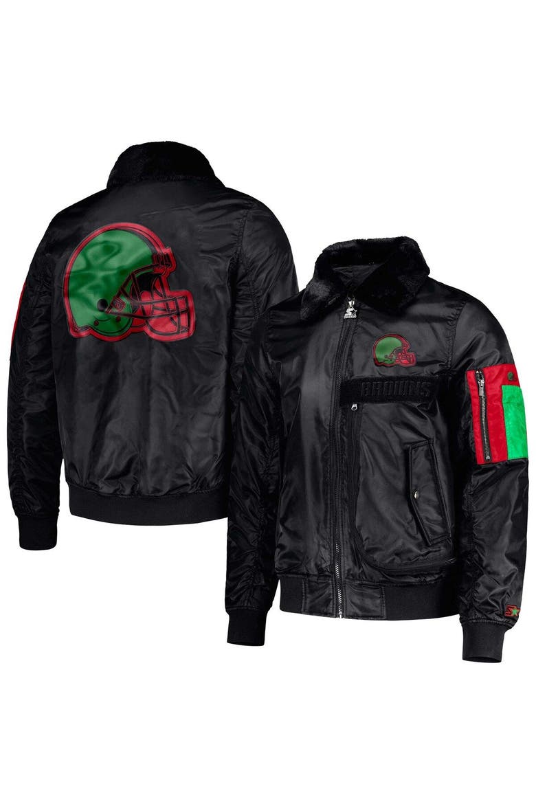 Men's Starter x Ty Mopkins Black Cleveland Browns Black History Month Satin Full-Zip Jacket, Main, color, Black