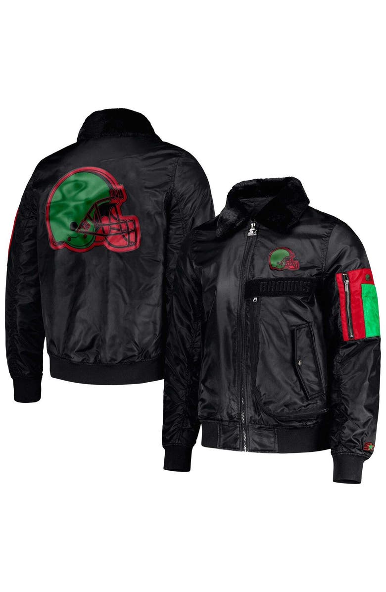 STARTER Men's Starter x Ty Mopkins Black Cleveland Browns Black History Month Satin Full-Zip Jacket, Main, color, Black