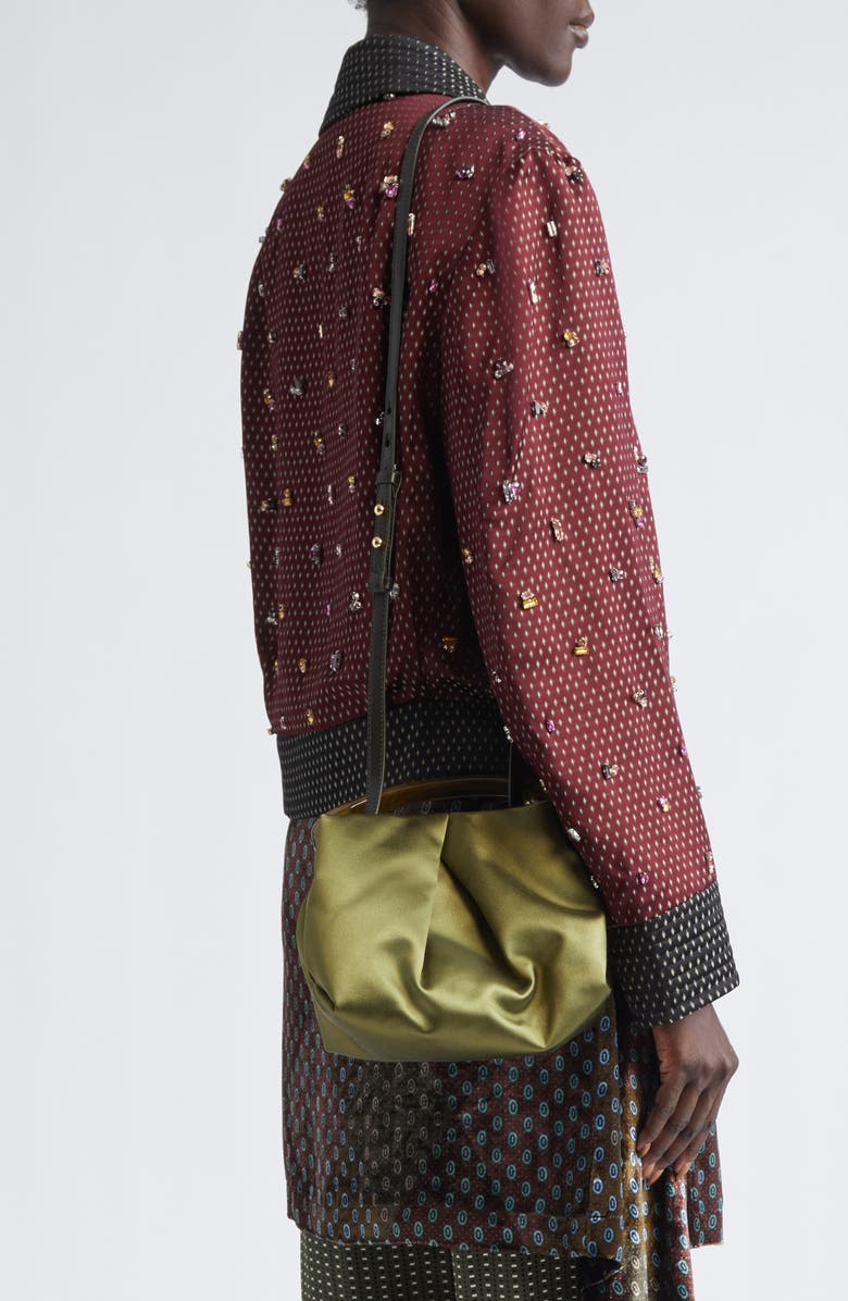 Dries Van Noten Pleated Satin Top Handle Bag, Alternate, color, Olive 607