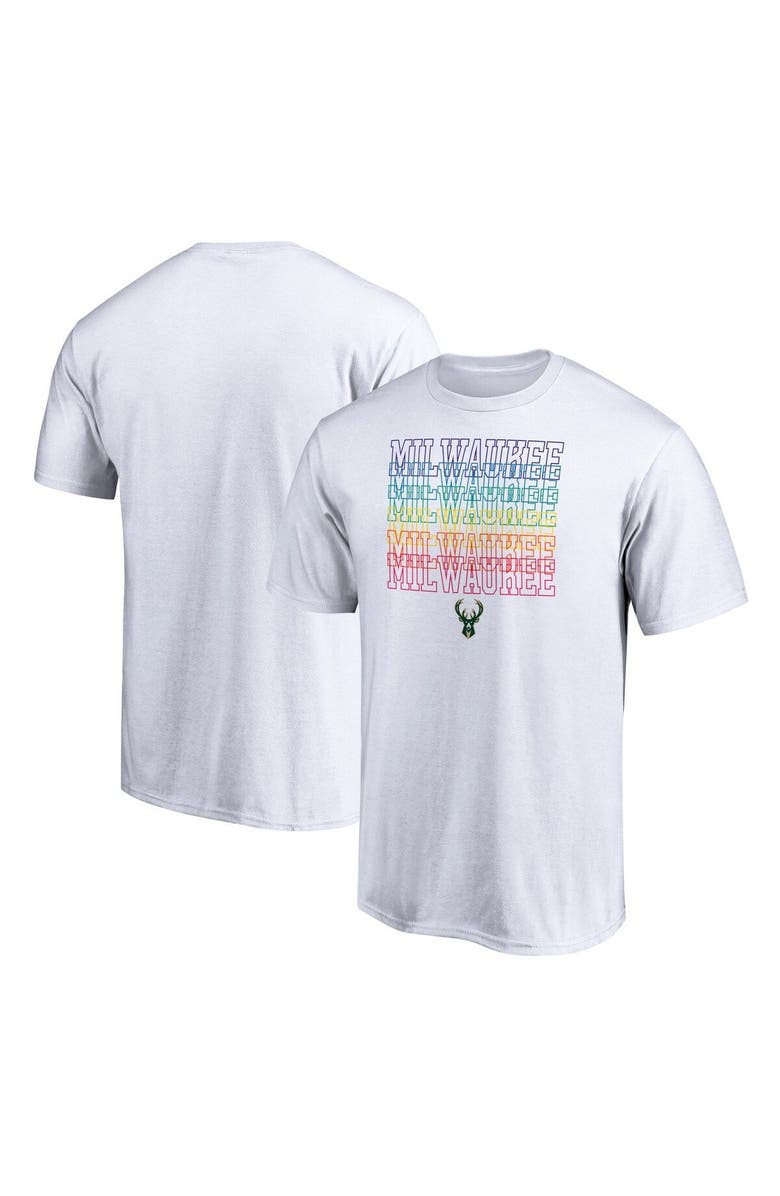FANATICS Men's Fanatics Branded White Milwaukee Bucks Team City Pride T-Shirt, Main, color, 