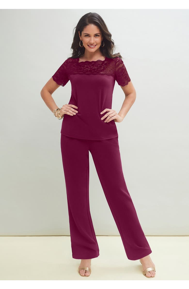 Jessica London Stretch Lace Neckline Top, Alternate, color, Black