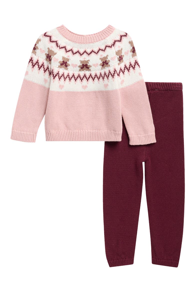 Kids' Bear Fair Isle Sweater & Pants Set, Main, color, PALE MAUVE