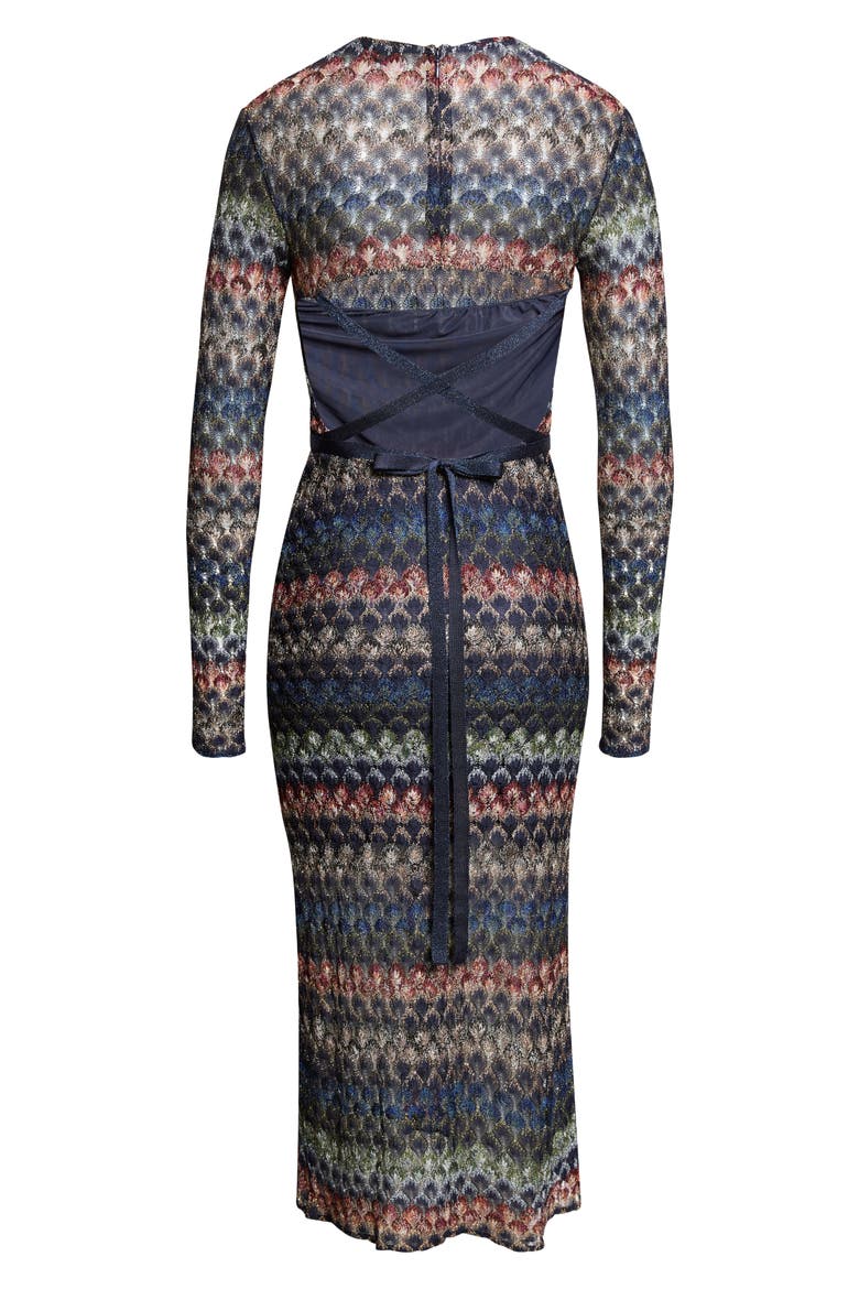Metallic Long Sleeve Cutout Pointelle Midi Dress, Alternate, color, SMSPV