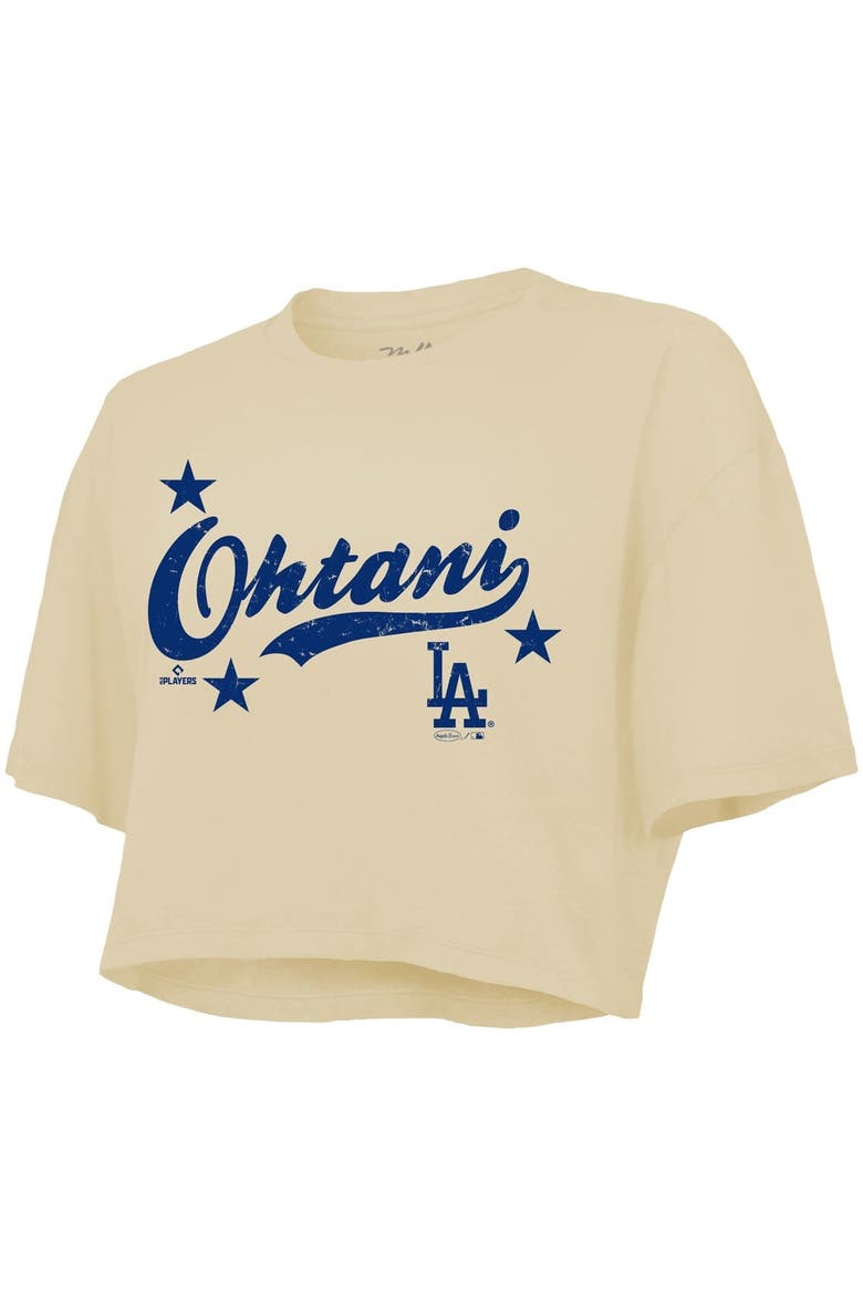Women's Majestic Threads Shohei Ohtani Cream Los Angeles Dodgers Boxy Crop Top, Alternate, color, Cream