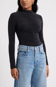 Open Edit Shirred Mock Neck Top