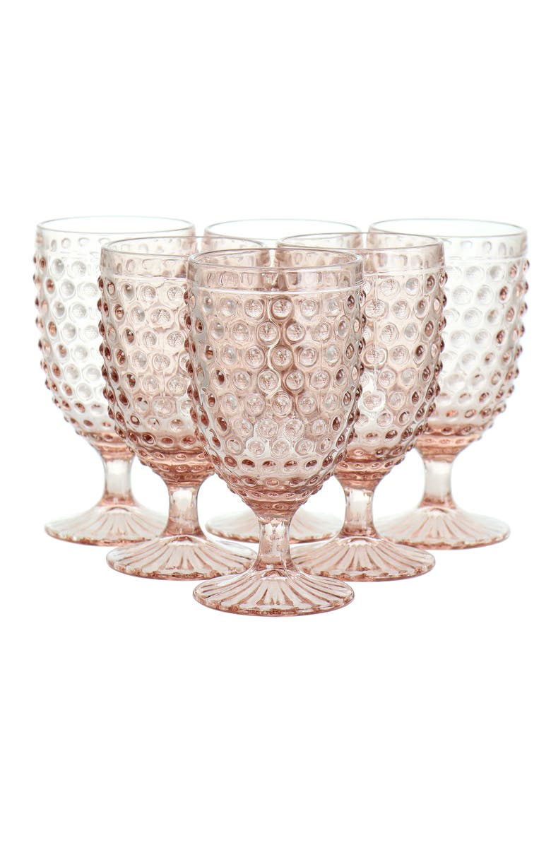 MARTHA STEWART 6 Piece 14.2 Ounce Clear Glass Hobnail Goblet Drinkware Set, Main, color, Pink