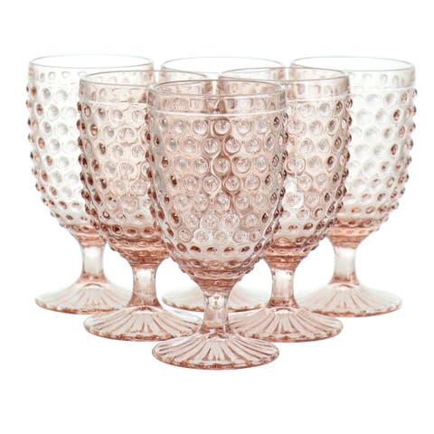 6 Piece 14.2 Ounce Clear Glass Hobnail Goblet Drinkware Set
