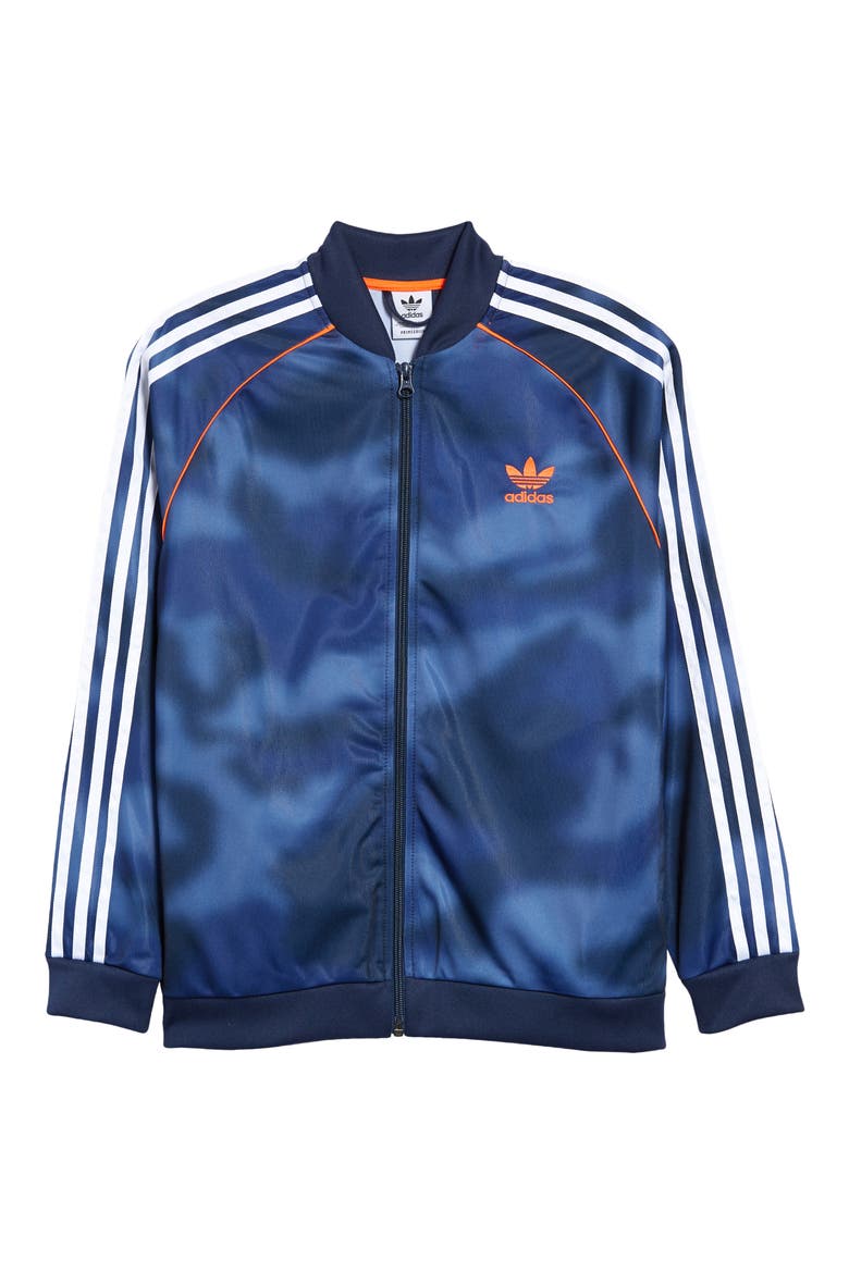 Kids' Allover Print Camo SST Track Jacket, Main, color, CREAM BLUE/ MULTCO/ WHITE