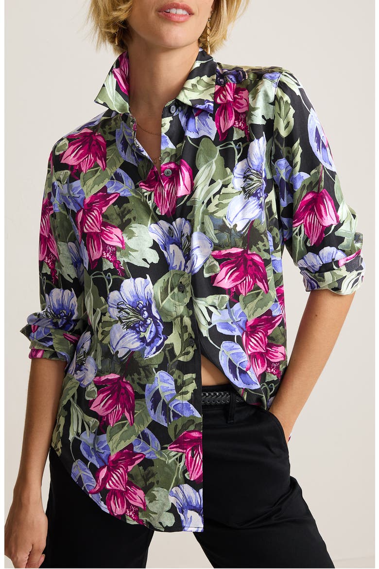 Coasta Bloom Silk Shirt, Main, color, BLACK