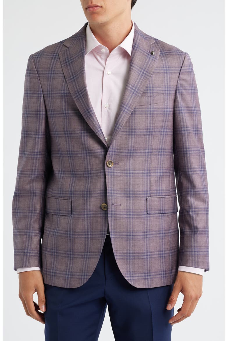 Midland Contemporary Fit Mauve Plaid Super 130s Wool Sport Coar, Alternate, color, MAUVE