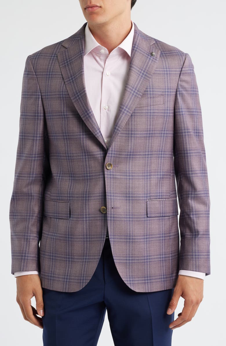 Jack Victor Midland Contemporary Fit Mauve Plaid Super 130s Wool Sport Coar, Alternate, color, Mauve