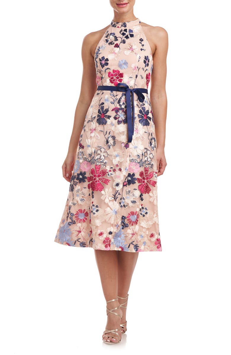 JS Collections Eleanor Embroidered Floral Cocktail Midi Dress, Main, color,