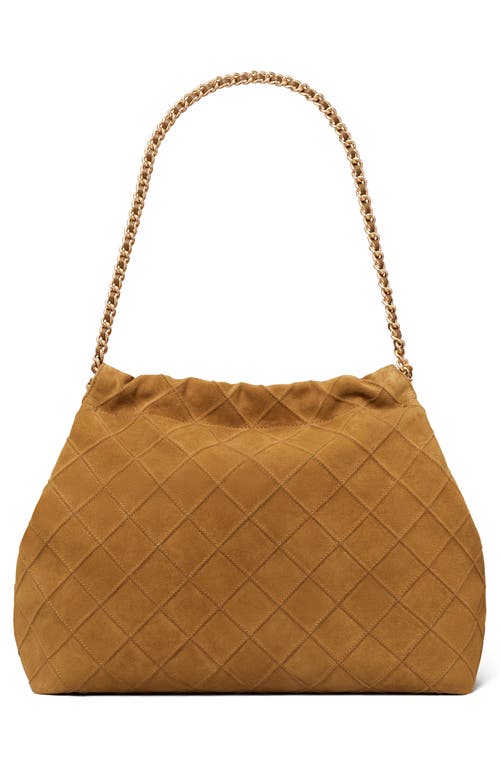 Tory Burch Fleming Soft Quilted Suede Hobo Bag In Brown