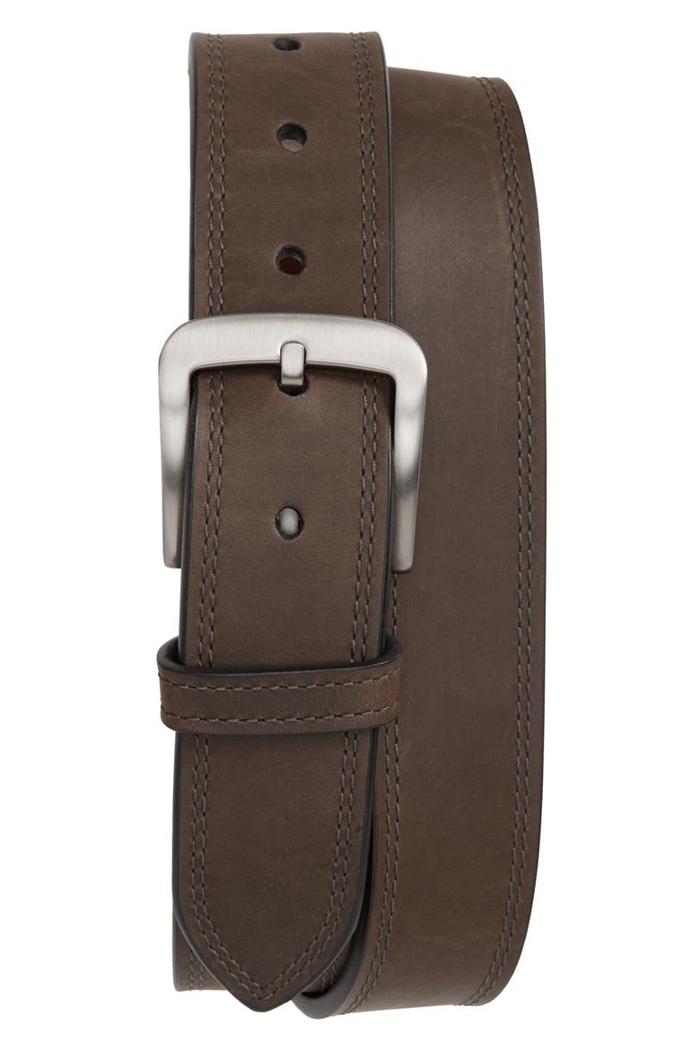 Double Stitch Leather Belt, Main, color, CHARCOAL