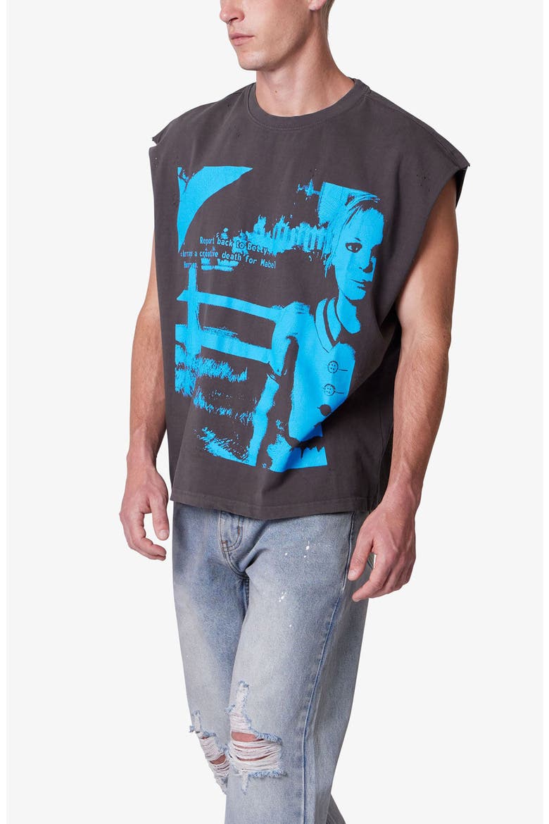 Sleeveless Distressed Graphic Cutoff T-Shirt, Alternate, color, WASHED BLACK