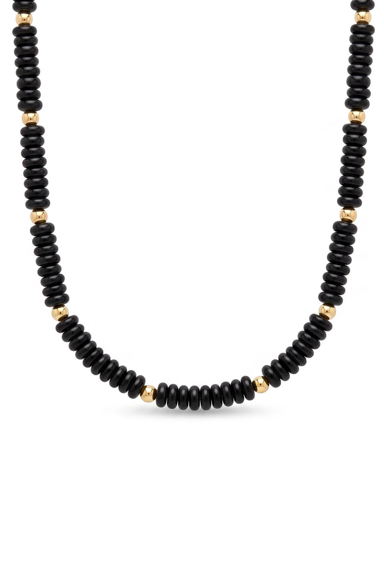 Black and 14k Gold Filled Beaded Necklace, Main, color, Black