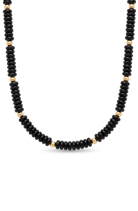 Black and 14k Gold Filled Beaded Necklace