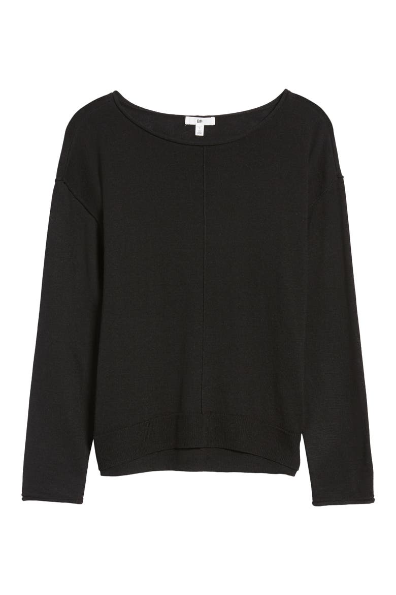 High/Low Roll Edge Sweater, Alternate, color, BLACK