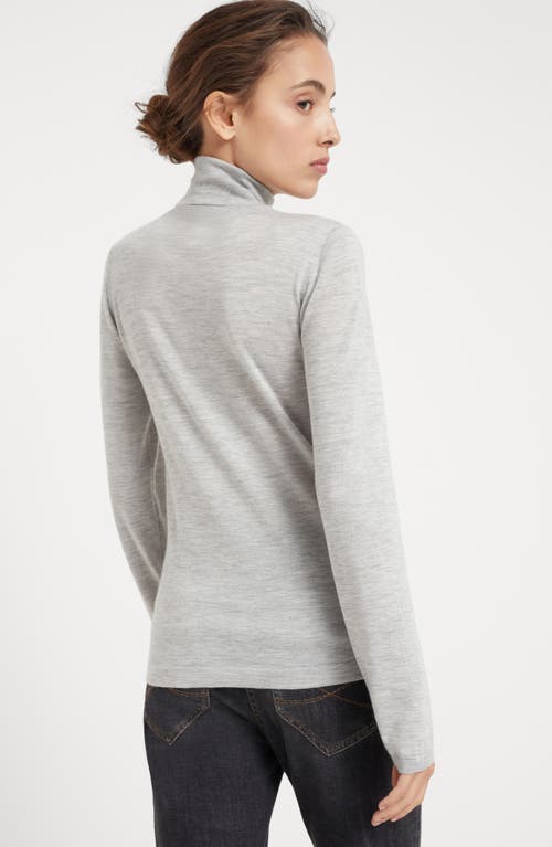 Brunello Cucinelli Cashmere-silk Glitter Turtleneck Sweater In Light Grey