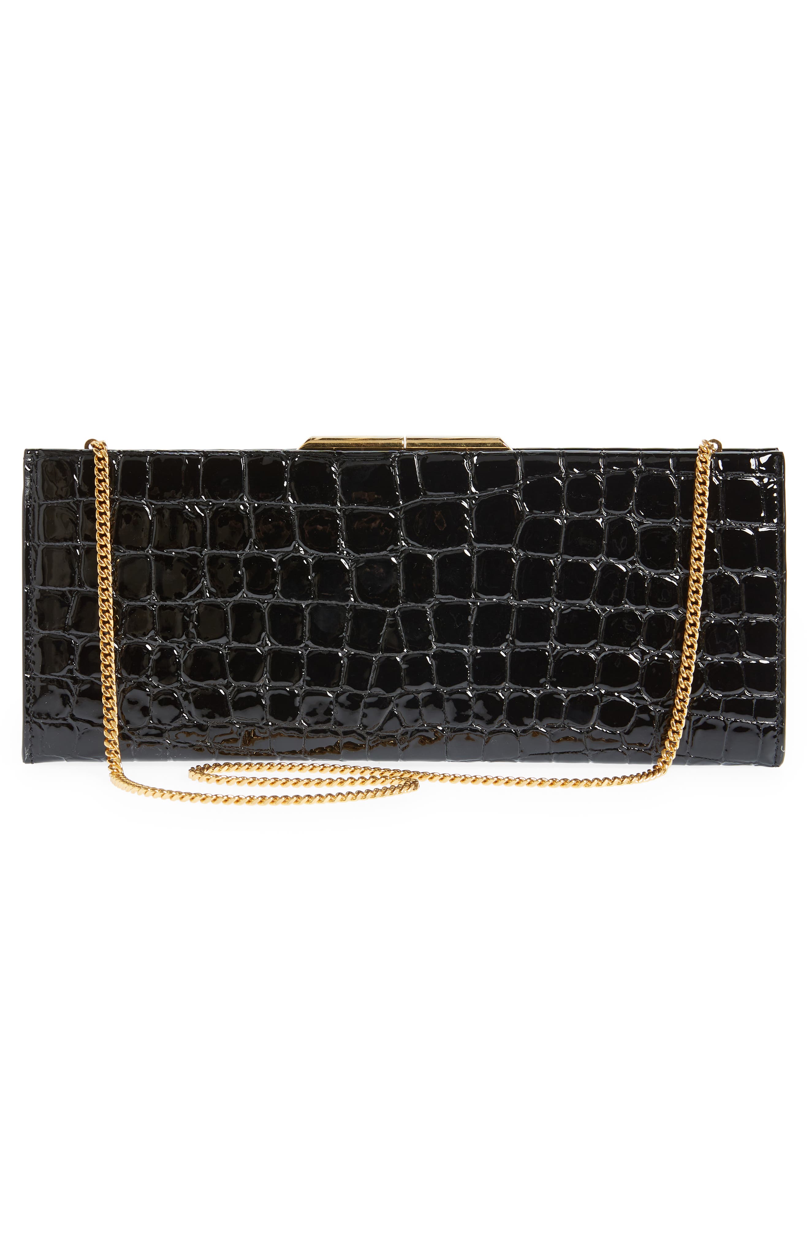 Saint Laurent Midnight Croc Embossed Leather Clutch, Alternate, color, 