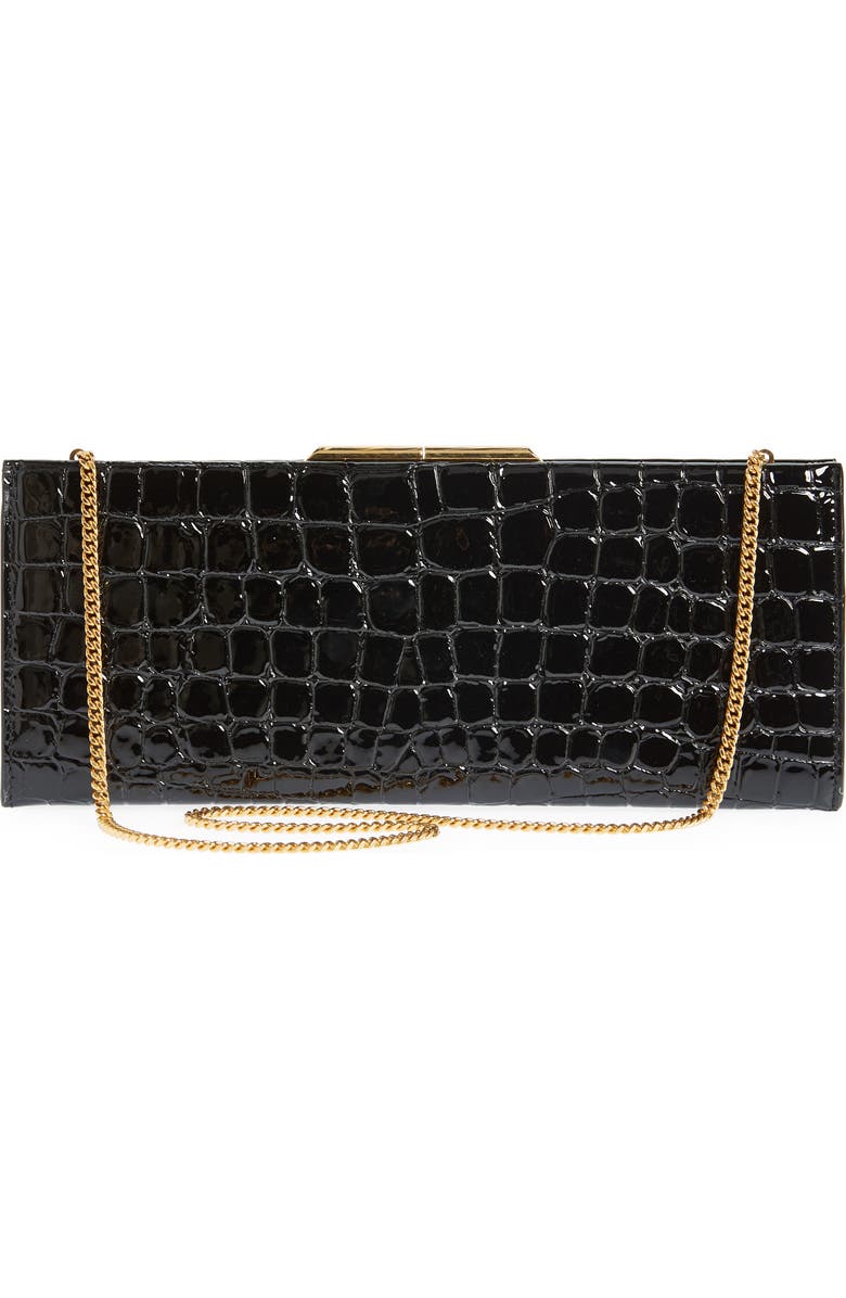 Saint Laurent Midnight Croc Embossed Leather Clutch, Alternate, color,