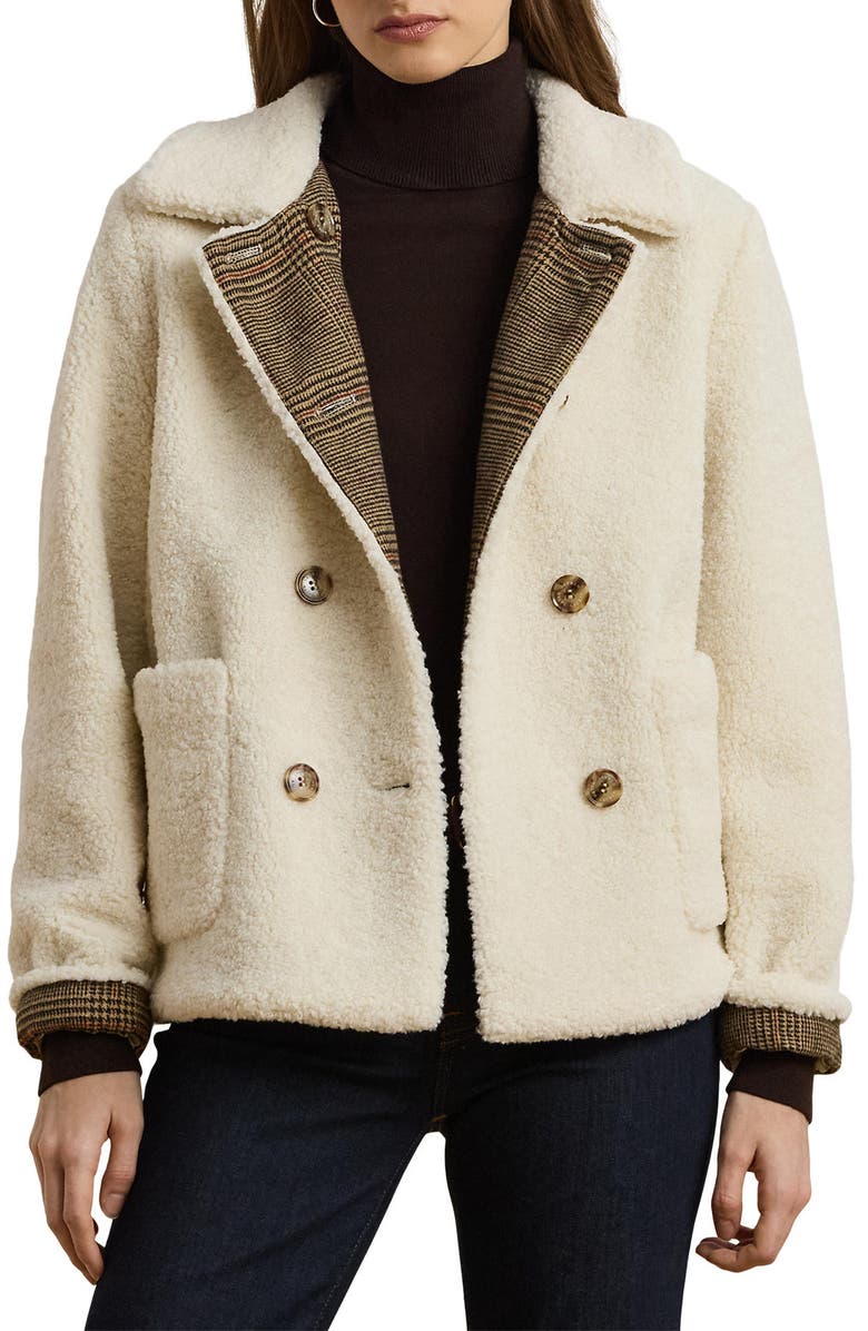 Lauren Ralph Lauren Double Breasted Teddy Faux Fur Coat, Main, color, Cream