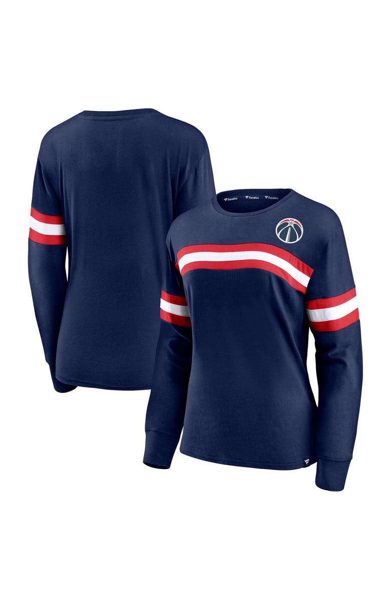 FANATICS Women's Fanatics Branded Navy Washington Wizards Block Party Chest Logo Striped Long Sleeve T-Shirt, Main, color, 