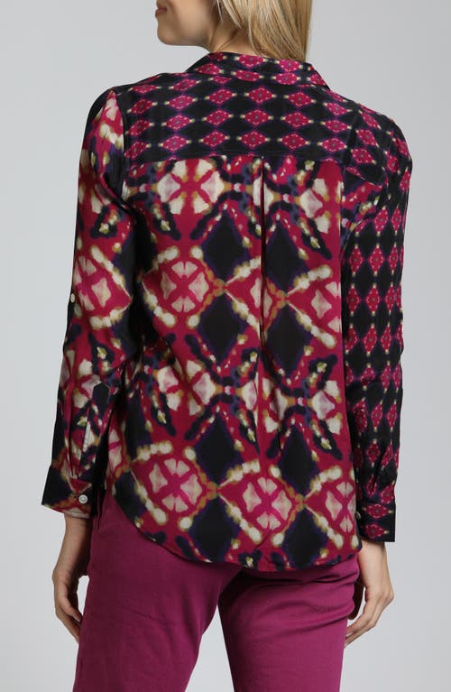 Apny Abstract Print Roll Tab Sleeve Chiffon Button-up Shirt In Red/pink Multi
