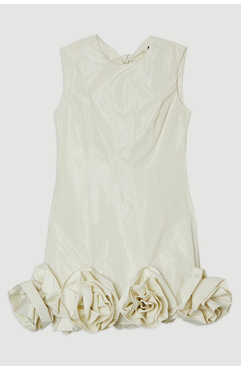Karen Millen Taffeta Rosette Woven Mini Dress, Alternate, color, Pearl