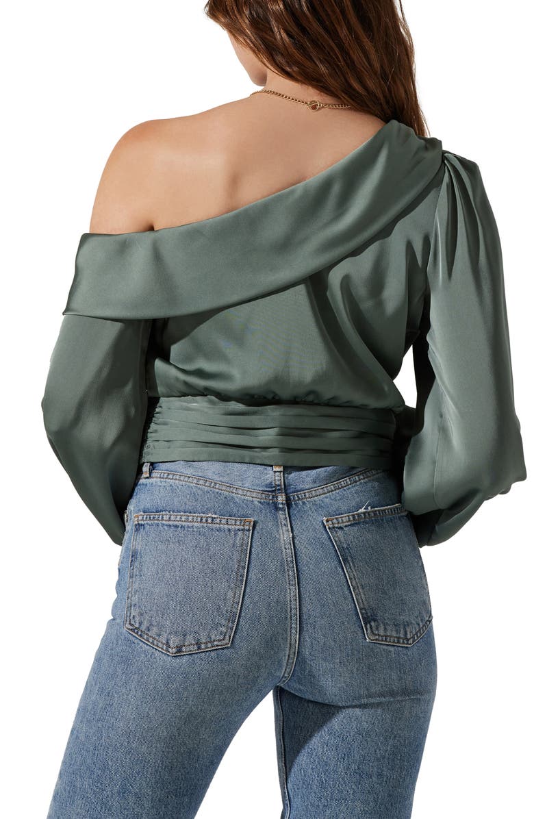 ASTR the Label Off the Shoulder Satin Blouse, Alternate, color, Sage