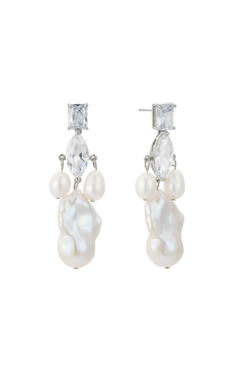 Untamed Petals Astoria Freshwater Pearl Drop Earrings, Main, color, Silver