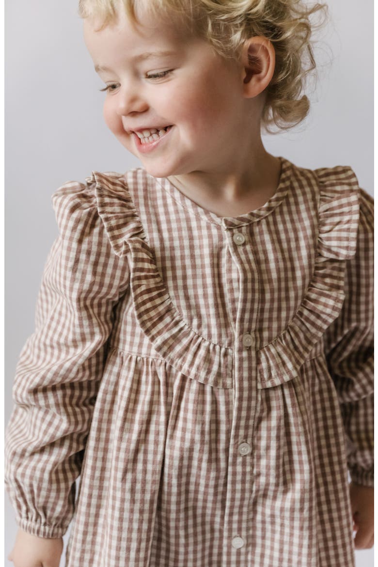Gingham Ruffle Organic Cotton Dress, Alternate, color, THISTLE