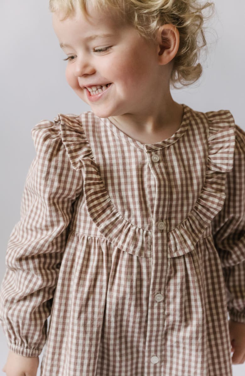 Pehr Gingham Ruffle Organic Cotton Dress, Alternate, color, Thistle