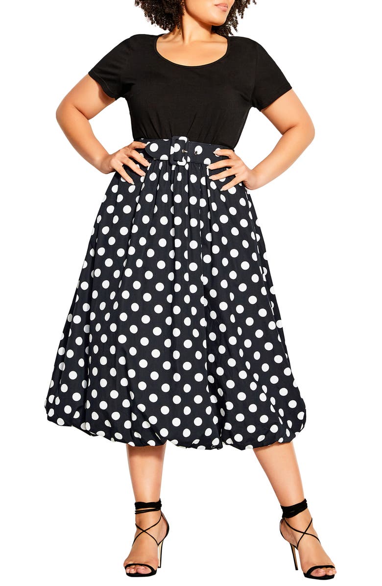 City Chic Darling Polka Dot Belted Midi Dress, Main, color,