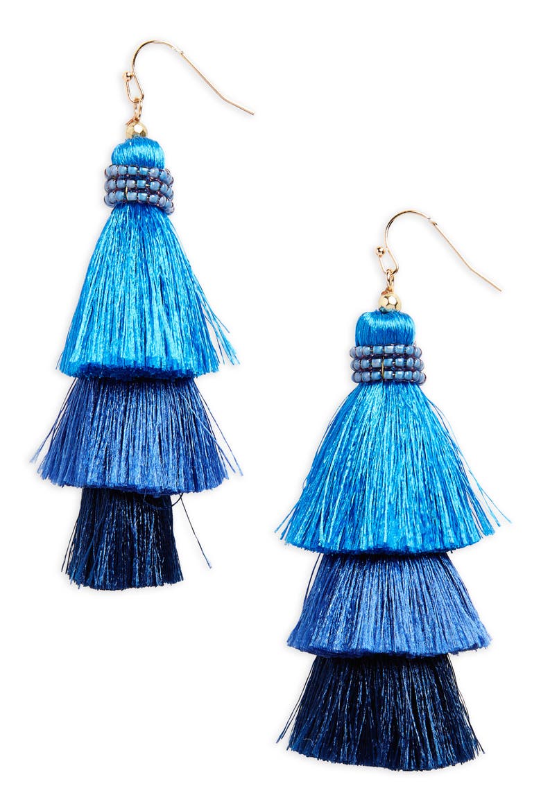 Tiered Tassel Earrings, Main, color, NAVY