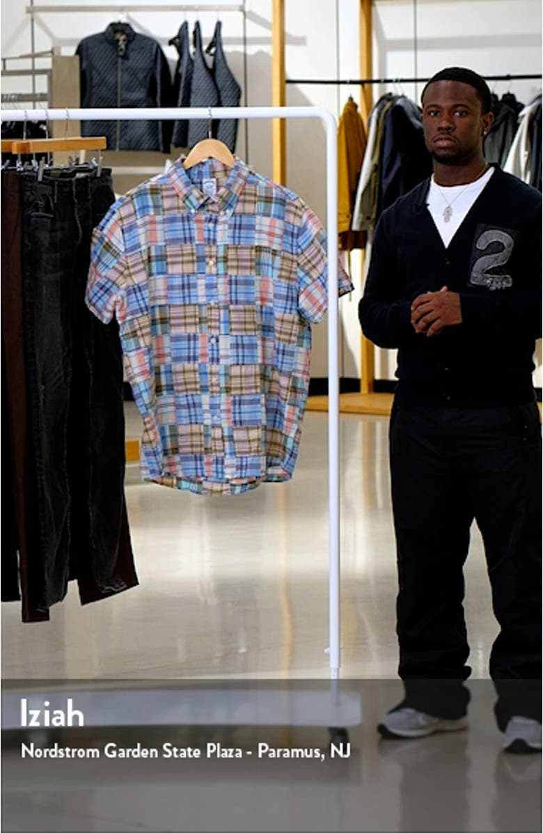 Regular Fit Plaid Patchwork Short Sleeve Cotton Madras Button-Down Shirt, sales video thumbnail