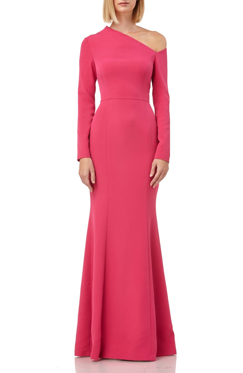 Kay Unger Asymmetrical Neck Long Sleeve Mermaid Gown, Main, color, 