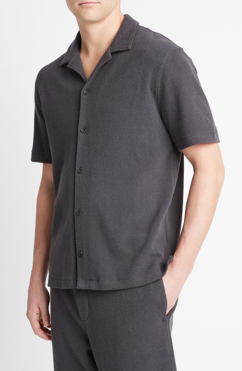 Vince Bouclé Knit Short Sleeve Camp Shirt, Alternate, color, Soft Black