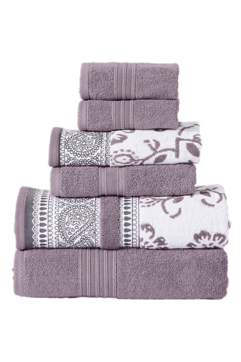 Yarn Dyed Jacquard/Solid Towel 6-Piece Set - Ophelia Stone, Main, color, ORCHID