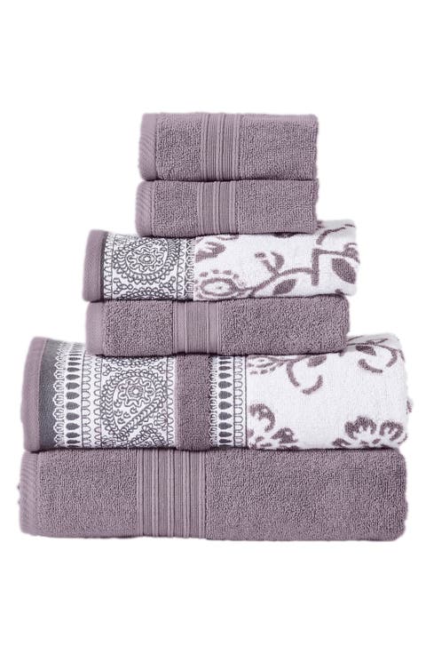 Yarn Dyed Jacquard/Solid Towel 6-Piece Set - Ophelia Stone