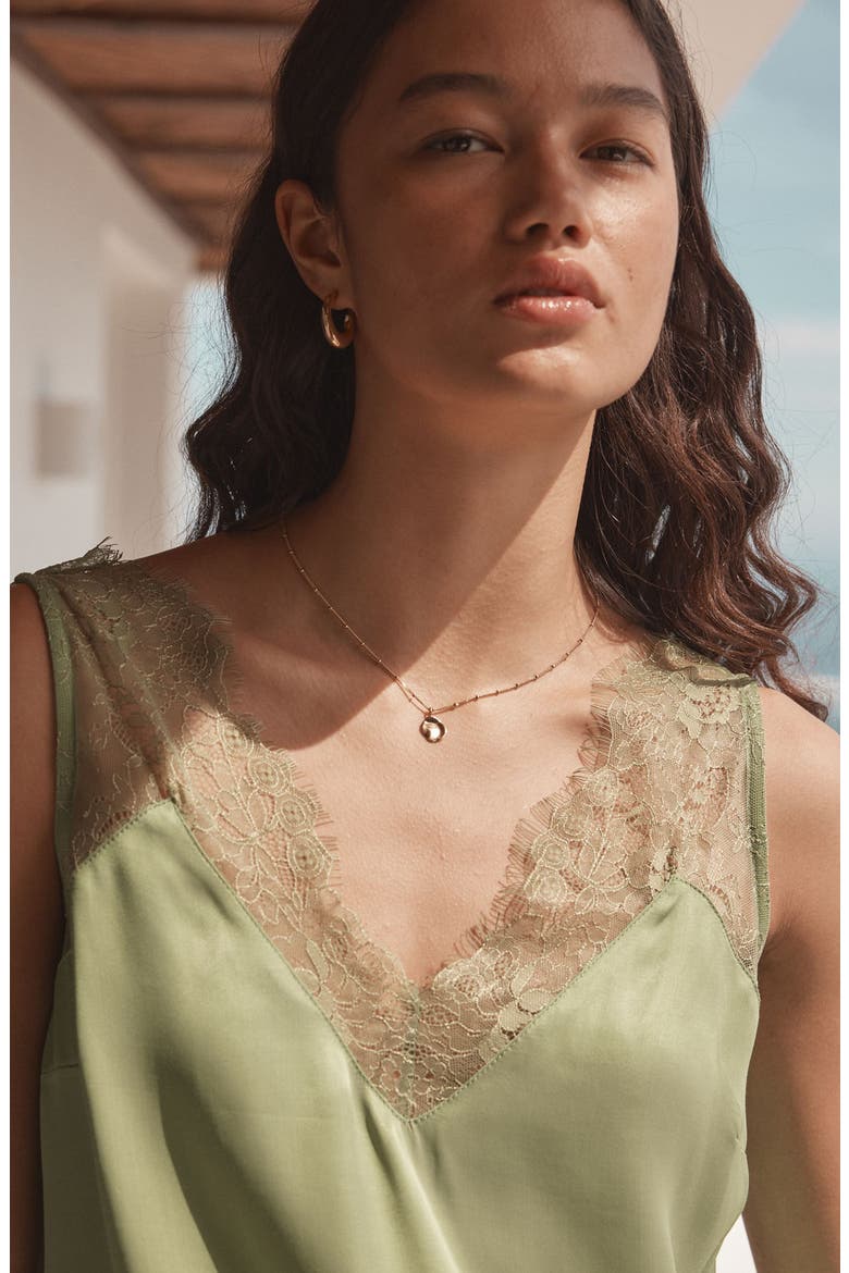 Lace Trim Satin Tank, Alternate, color, GREEN