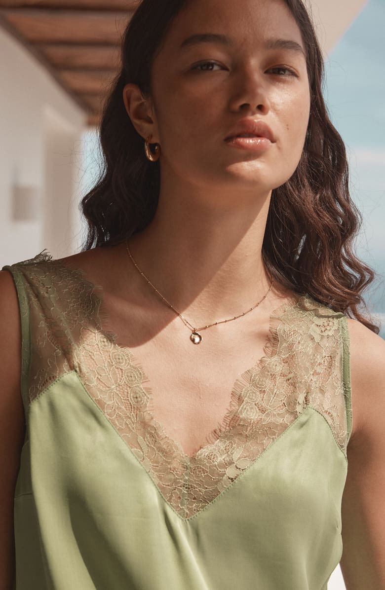 NEXT Lace Trim Satin Tank, Alternate, color, Green